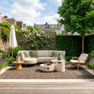 Estate kulatý plynový krbový stůl  105 travertine