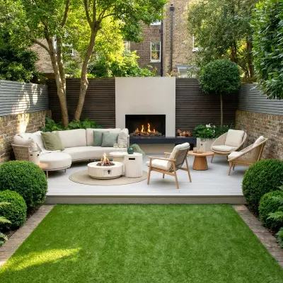 Estate kulatý plynový krbový stůl  76 travertine