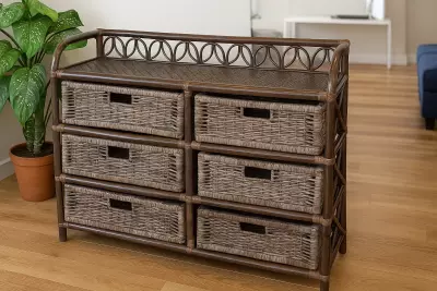 Ratanový prádelník 3 + 3 zásuvky, tmavý