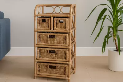 Ratanový prádelník s 5 zásuvkami