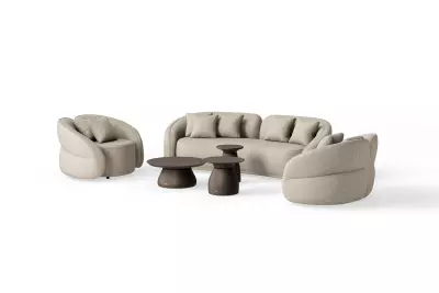 VENOSA Sofa Set – luxusní čalouněná lounge sestava Pebble desert Bouclé